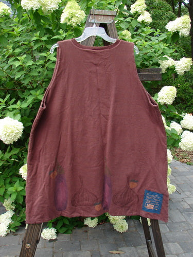 Image alt text: "1998 Basil Vest with bountiful harvest theme patch, A-line shape, ribbed V-neck, and blue fish buttons - OSFA"