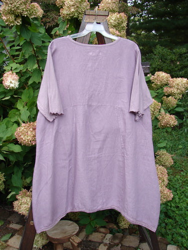 Barclay NWT Linen Lace Blooming Tunic Dress, lavender, size 2, with cross-over neckline, empire waist seam, and lace trim on hem.