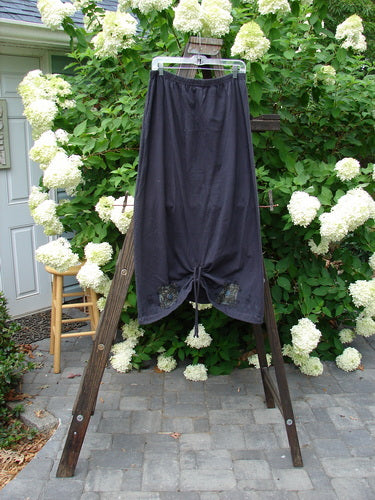 Image alt text: 1999 Winter Skirt Celtic Five Raven Size 2: A pair of pants on a clothes rack, with a wooden stool and ladder nearby.