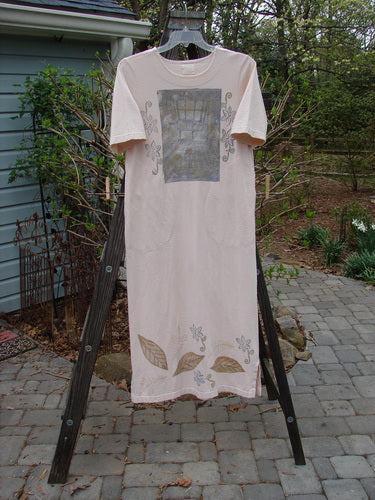 Image alt text: "1999 Straight Dress Window Chair Teadye Size 0: A shirt on a rack with a person holding a white shirt, a towel on a clothes rack, and a close-up of a plant."