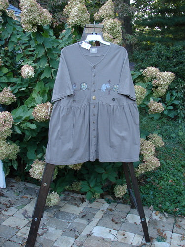 1999 NWT Vintage Button Dress, grey stone, baby doll style with pleats, folds, and 11 buttons on the front. Size 1.