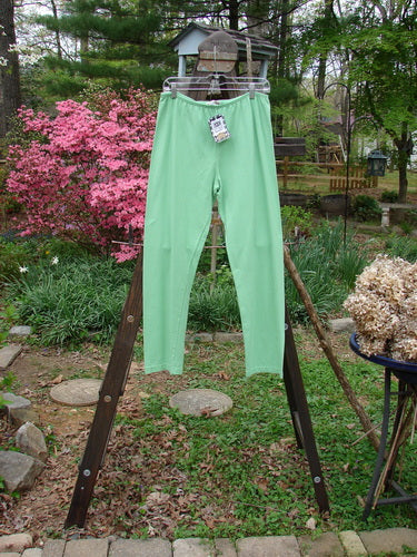 Barclay NWT Cotton Lycra Bally Layering Pant Legging Unpainted Spearmint Size 2: A close-up of a green pants on a rack, with a tag on it.