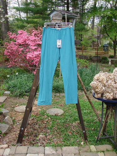 Barclay NWT Batiste Layering Pant Legging Unpainted Turquoise Size 2: A pair of pants on a rack, made from featherweight cotton batiste, with a longer narrowing lower.