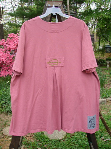 2000 Double Decker Pocket Top Garden Bug Rose Size 2: A pink t-shirt with two oversized front pockets stacked on top of each other. Pleated back line and signature Blue Fish Patch.