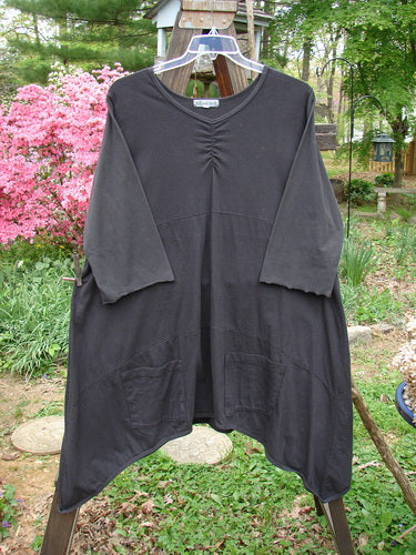 Barclay Vector Tunic Dress Unpainted Black Size 2: A black tunic dress with a V-shaped neckline, dip side hemline, and exterior drop front pockets. Made from medium weight organic cotton.