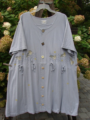 Image alt text: "1999 Carry All Dress with bird and button design, organic cotton, Bluebell, size 2"