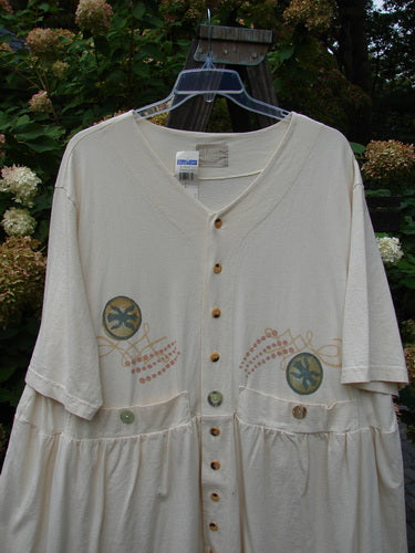 1999 NWT Vintage Button Dress, ruffle hem, organic cotton, baby doll style, stone skipping theme, Blue Fish patch. Size 2.