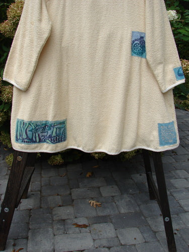 1996 Patched Cape Cod Coat with Farm Theme Patches and Blue Fish Patch, made from French Cotton Terry Cloth, in White Pine, OSFA