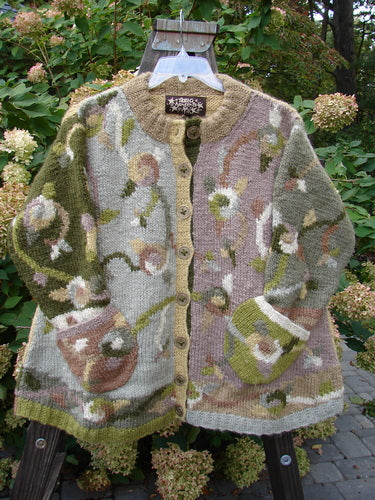 Tara Handknit Sweater by Hot Knots Sisters. Highly detailed vintage beauty with colorful patterns and knit accents. Cozy ribbed neckline, cuffs, and hem. Luxurious and collectible.