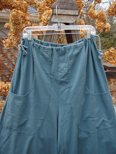 1993 Garden Pant Circle Flower Blue Teal Size 2: Vintage blue shorts on a swinger with corded side ties and deep bushel pockets.