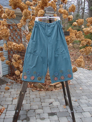 1993 Garden Pant with Circle Flower Print, Blue Teal, Size 2