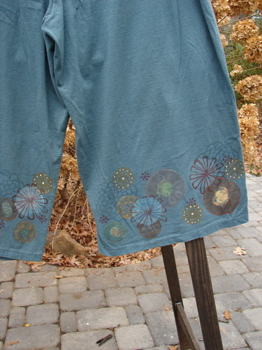1993 Garden Pant with Circle Flower design, Blue Teal, Size 2. Cropped wide shape, corded side ties, vintage paint. Perfect condition.