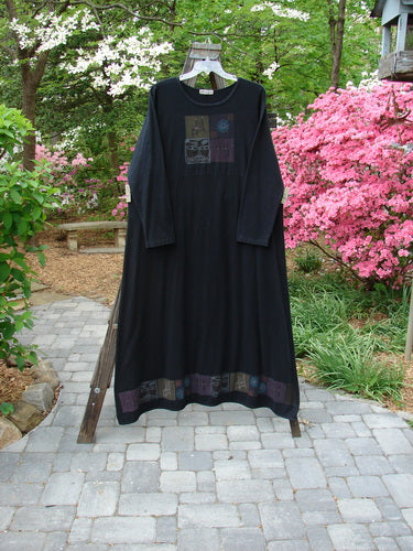 Barclay Hemp Cotton Curved A Line Dress, Size 2. Perfect Condition. Features include: Extra Long Length, Wide A Line Shape, Downward Curved Empire Waist Seam, Cozy Sleeves. Vintage Theme Paint along the Hem. Bust 52, Waist 56, Hips 58, Sweep 90, Length 57.