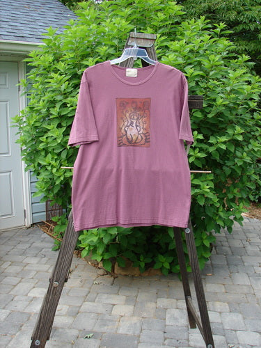 2000 Artist Choice Short Sleeved Tee with Vintage Vase design on purple shirt
