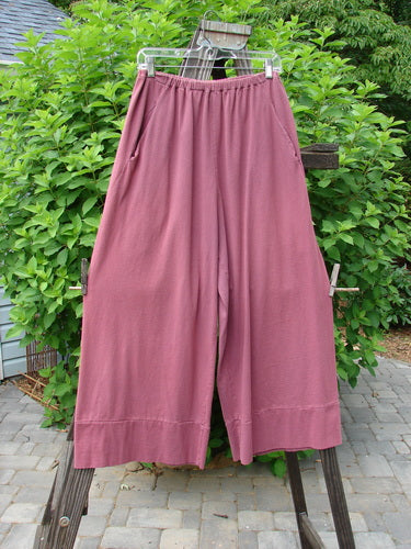 Image alt text: 1992 Belle Pant Unpainted Pomegranate OSFA - A pair of pants on a clothes rack, featuring a widening leg and banded cuff. Made from medium weight cotton jersey. Perfect condition.