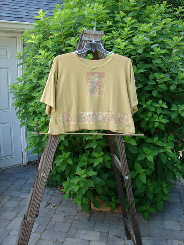 A vintage 1992 Short Sleeved Crop Tee with a grape vine design on a clothes rack.