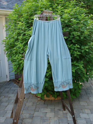 1995 Thermal Potter's Pant Paisley Watercolor Size 1 on clothesline with oversized pockets and rib accents