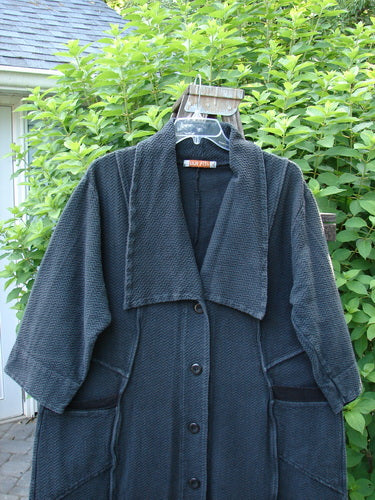 Image alt text: "Barclay Thatch Big Collar Coat in Deep Forest, Size 1 - Heavy Weight Cotton Herringbone Thatch with Foldable Collar, Exterior Stitchery, Front Pockets, V Stitched Back Seams, Cuffed Sleeves, Banded Hemline, Four Button Closure"