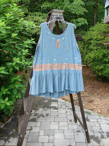 1990 Button Tier Top with tiny vase print on ocean blue fabric, perfect one size fits all.