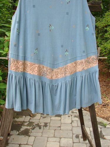 1990 Button Tier Top with Tiny Vase pattern on Ocean Blue fabric, OSFA