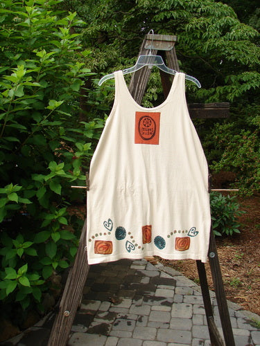 Image alt text: "1993 Little Tank Dress with Vase Tea Dye design, Blue Fish patch, and vintage paint. One size fits all."