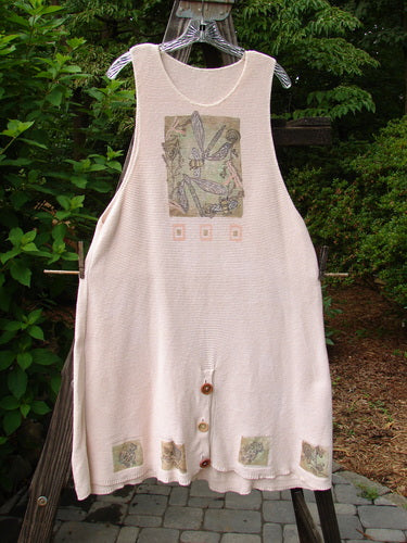 Image alt text: "1994 Vent Vest Sweater Jumper Dragonfly Tea Dye Smaller OSFA: White dress on a clothesline, with a white apron and a bee close-up."