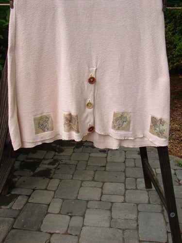 1994 Vent Vest Sweater Jumper Dragonfly Tea Dye Smaller OSFA: A white sweater with buttons, a slenderizing A-line shape, and detailed hemline whimsical nature paint.