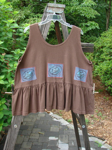 1992 Patched Peplum Top with Happy Face design on brown tank top