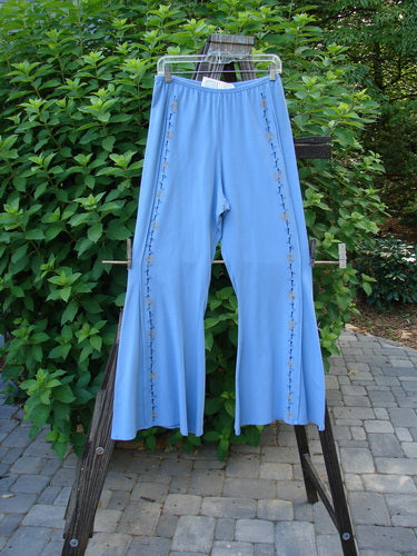 Barclay NWT Cotton Lycra Triangle Pant with Super Thin Elastic Waist, Curled Paint, and Kicking Belled Lowers in Sky Blue, Size 1.