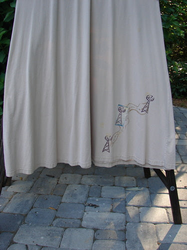 1996 Short Sleeved Basic Dress with Farm Life Drawing on White Curtain