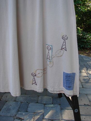 1996 Short Sleeved Basic Dress with Farm Life drawing on white fabric.