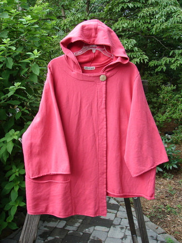 Barclay Fleece Single Button Hooded Jacket Unpainted Tulip Size 2: A cozy pink jacket with a hood and a single button closure. Features wide sleeves, a scoop hemline, and a wrap-around pocket.