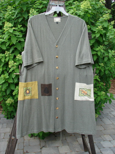 2000 Cotton Hemp 3 Block Cardigan with Tree Star and Leaf Design, Loden, Size 2