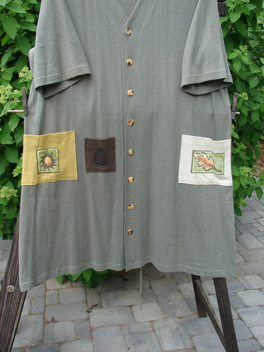 2000 Cotton Hemp 3 Block Cardigan with Tree Star and Leaf Patches, Loden, Size 2