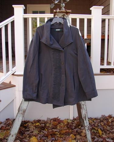 Barclay Interlock Side Button Jacket Sky Plum Size 2: A cozy fall jacket with wide sleeves, a double-lined collar, and front slit pockets.