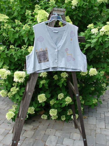 1994 Spruance Vest with Rose Fern medallion paint, paper button closure, A-line flare, and unique crop layering length.