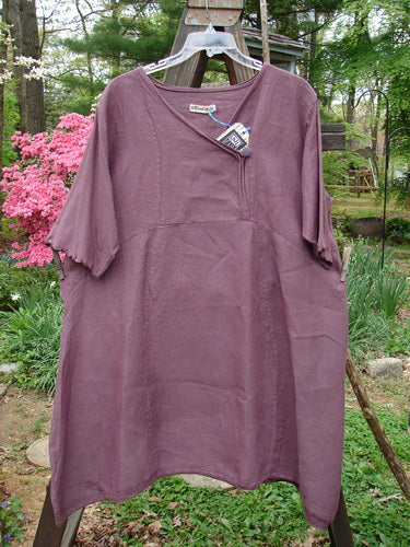 Barclay NWT Linen Lace Blooming Tunic Dress, cross over button style, with overlay lace trim and scallop-edged sleeves. Size 2, red plum color.